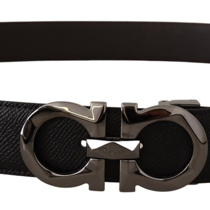 Salvatore Ferragamo Black and Dark Brown Leather Reversible Belt