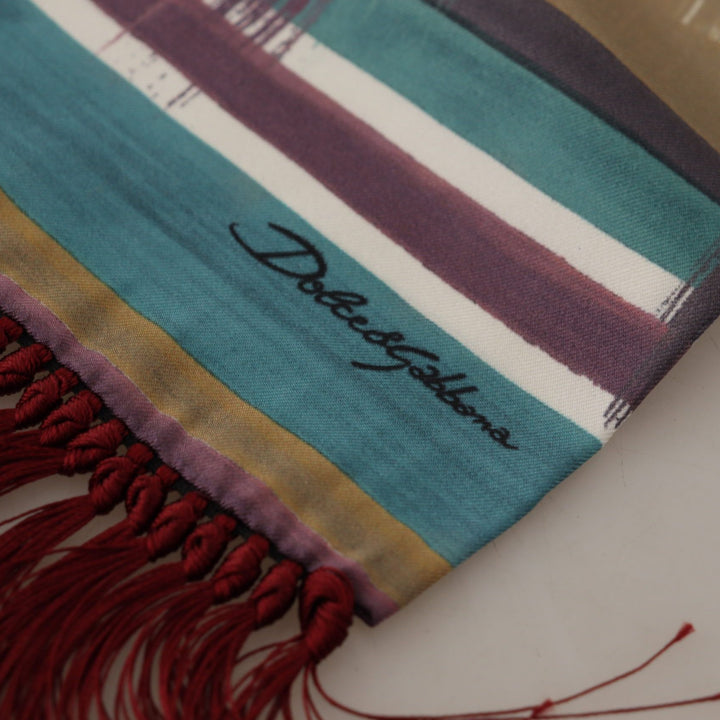 Dolce & Gabbana Multicolor Striped Shwal Fringes Wrap Silk Scarf