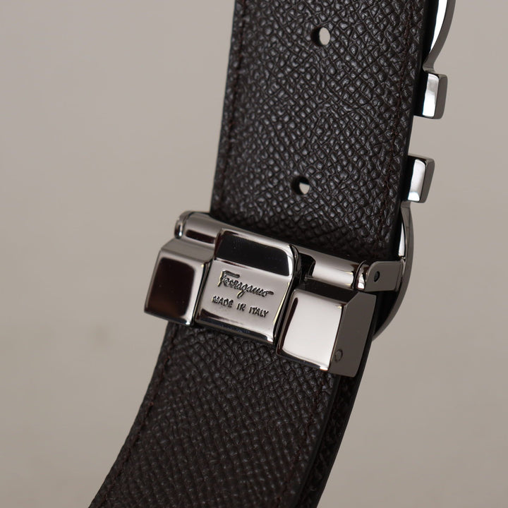 Salvatore Ferragamo Black and Dark Brown Leather Reversible Belt