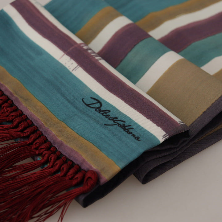 Dolce & Gabbana Multicolor Striped Shwal Fringes Wrap Silk Scarf