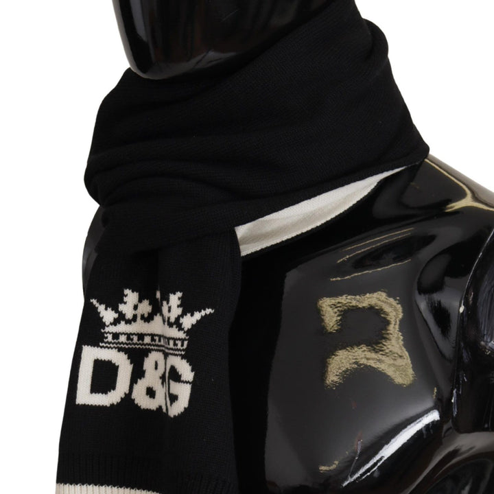 Dolce & Gabbana Black White Cotton DG Printed Cashmere Shawl Scarf