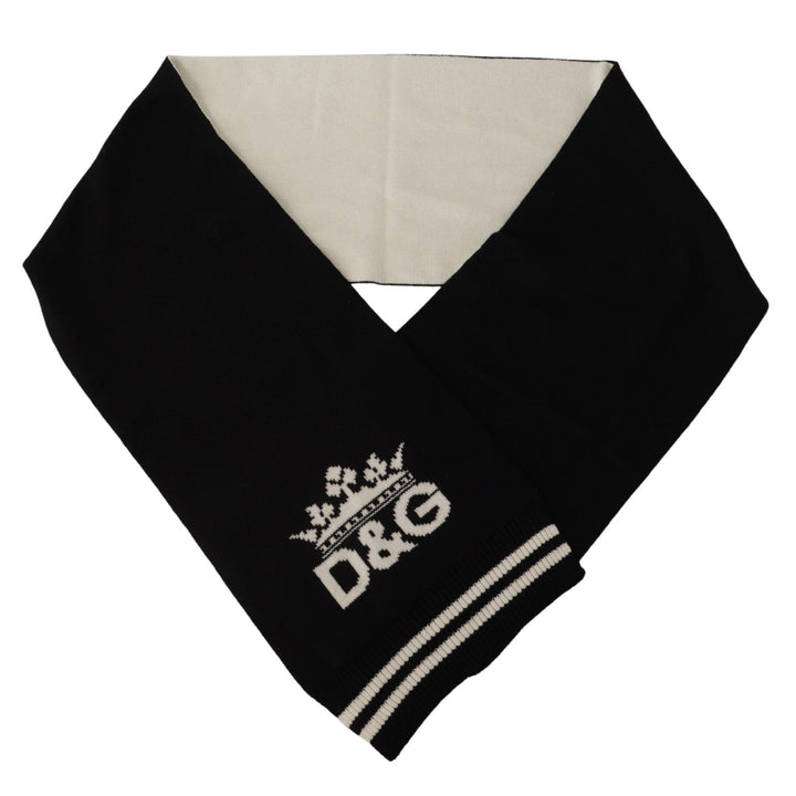 Dolce & Gabbana Black White Cotton DG Printed Cashmere Shawl Scarf