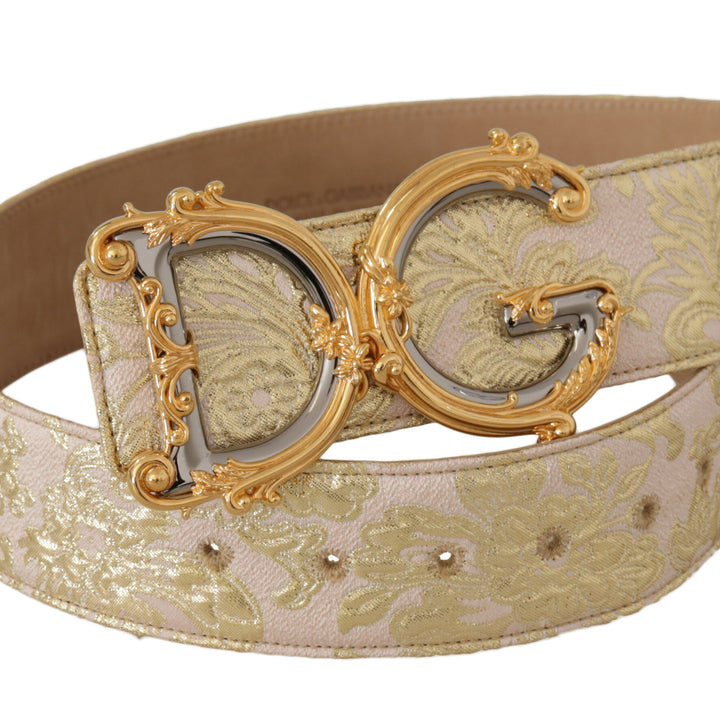 Dolce & Gabbana Pink Wide Waist Jacquard DG Logo Gold Logo Buckle Belt