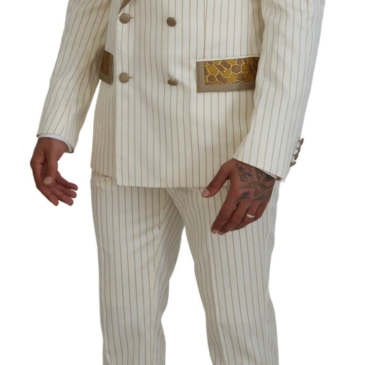 Dolce & Gabbana Off White Gold Striped Tuxedo Slim Fit Suit