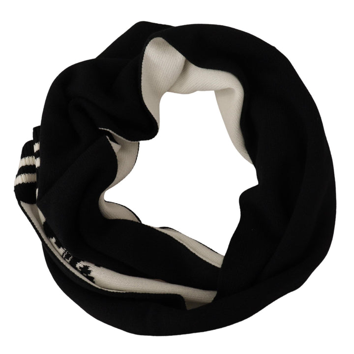 Dolce & Gabbana Black White Cotton DG Printed Cashmere Shawl Scarf