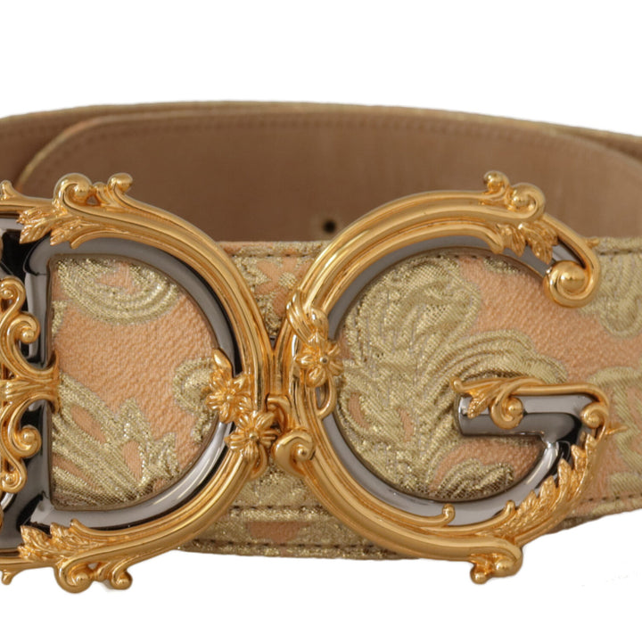 Dolce & Gabbana Gold Wide Waist Jacquard Baroque DG Logo Buckle Belt