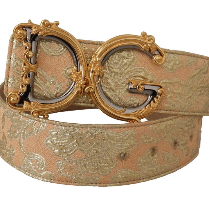 Dolce & Gabbana Gold Wide Waist Jacquard Baroque DG Logo Buckle Belt