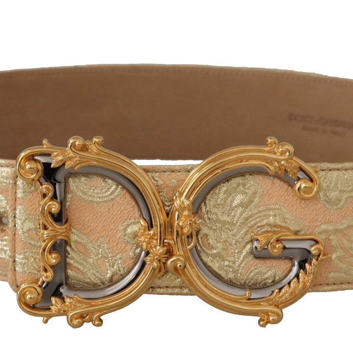 Dolce & Gabbana Gold Wide Waist Jacquard Baroque DG Logo Buckle Belt