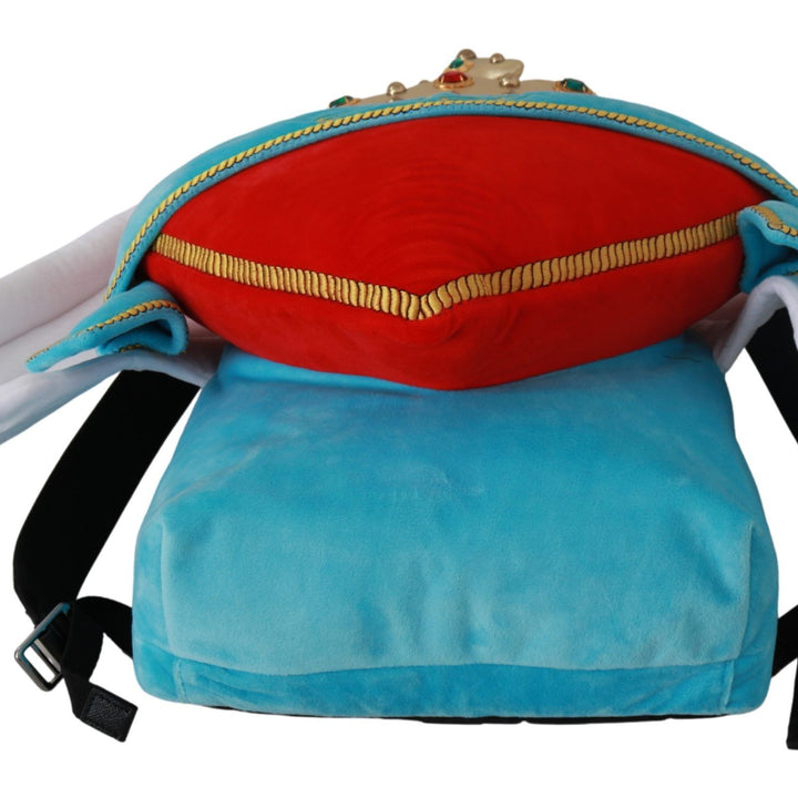 Dolce & Gabbana Red Blue Heart Wings DG Crown School Backpack