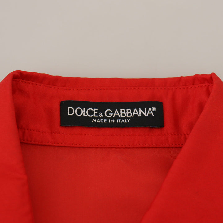 Dolce & Gabbana Red Silk Collared Long Sleeves Dress Shirt Top
