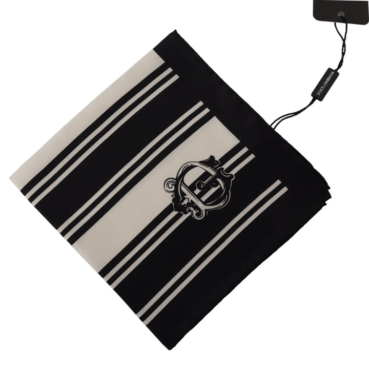 Dolce & Gabbana Black Silk Striped DG Logo Print Square Handkerchief Scarf