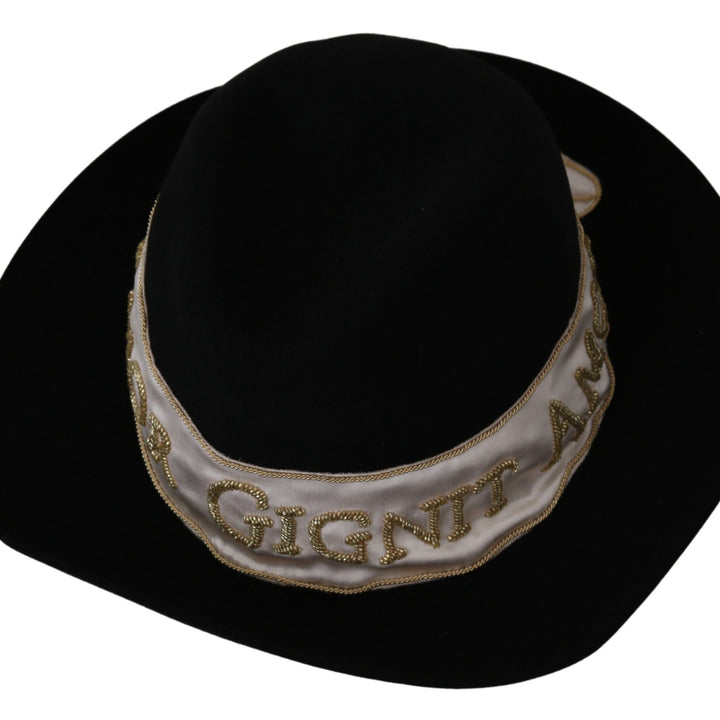 Dolce & Gabbana Black Lapin Amor Gignit Wide Brim Fedora Hat