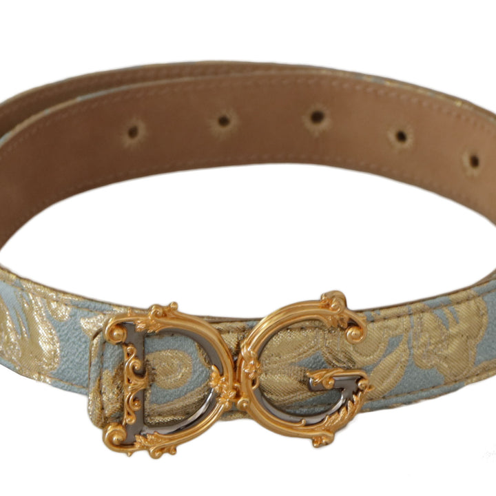 Dolce & Gabbana Blue Leather DG Logo Baroque Gold Metal Buckle Belt