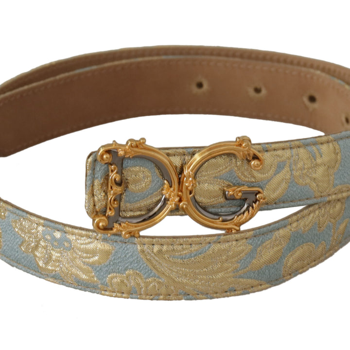 Dolce & Gabbana Blue Leather DG Logo Baroque Gold Metal Buckle Belt