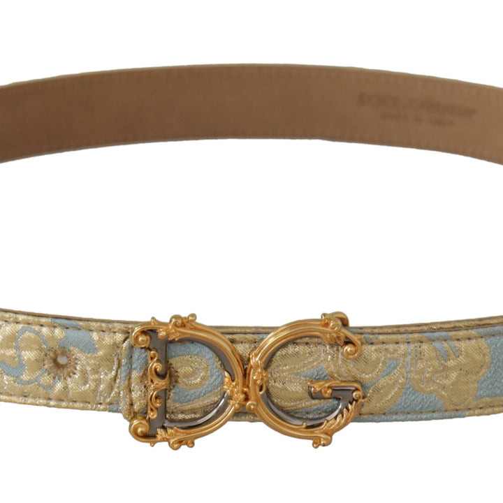 Dolce & Gabbana Blue Leather DG Logo Baroque Gold Metal Buckle Belt