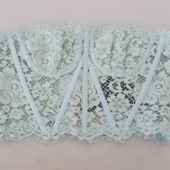 Dolce & Gabbana Blue Strapless Floral Lace Bustier Crop Top