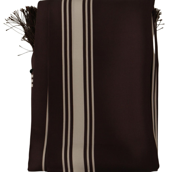 Dolce & Gabbana Brown Stripes Silk DG Printed Shawl Fringe Scarf