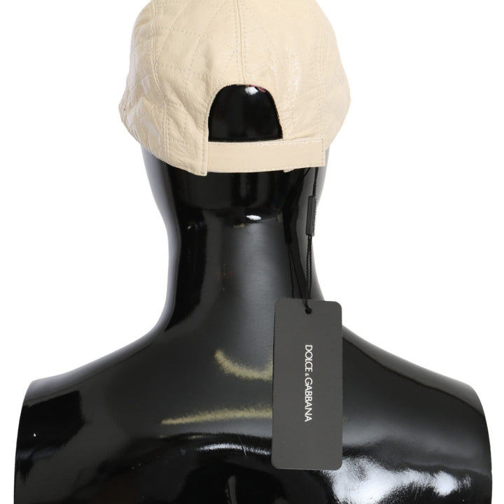 Dolce & Gabbana White Lamb Skin 100% Leather Baseball Hat