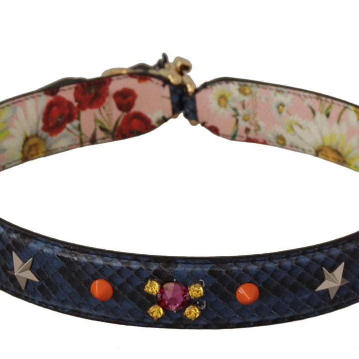 Dolce & Gabbana Blue Exotic Leather Crystals Reversible Shoulder Strap