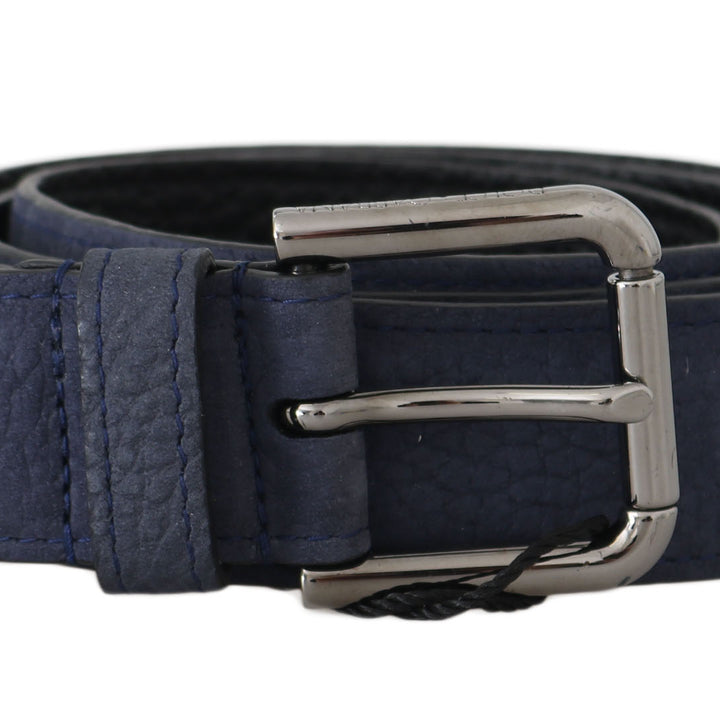 Dolce & Gabbana Blue Deerskin Leather Silver Logo Buckle Belt