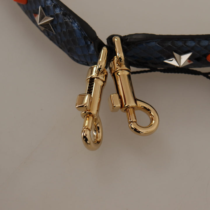 Dolce & Gabbana Blue Exotic Leather Crystals Reversible Shoulder Strap