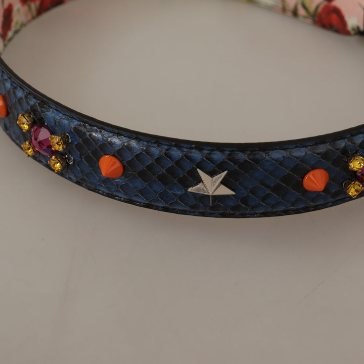 Dolce & Gabbana Blue Exotic Leather Crystals Reversible Shoulder Strap