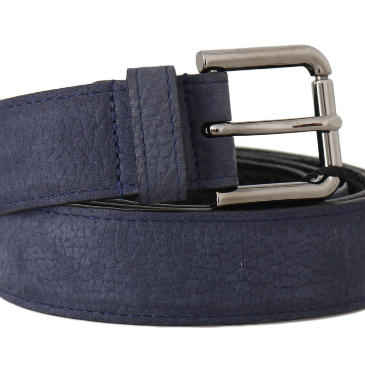 Dolce & Gabbana Blue Deerskin Leather Silver Logo Buckle Belt