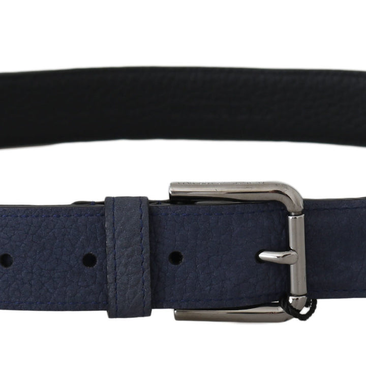 Dolce & Gabbana Blue Deerskin Leather Silver Logo Buckle Belt