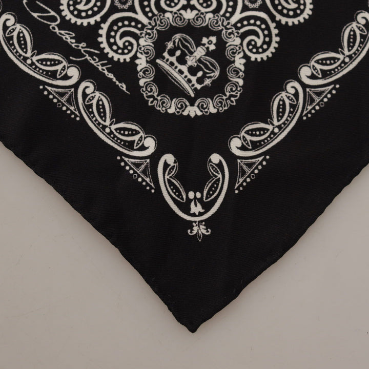 Dolce & Gabbana Black Silk DG Logo Crown Square Handkerchief Scarf