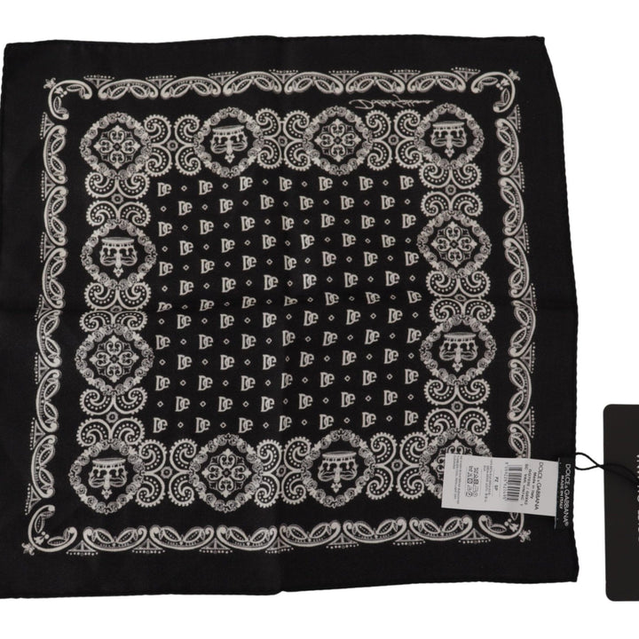 Dolce & Gabbana Black Silk DG Logo Crown Square Handkerchief Scarf