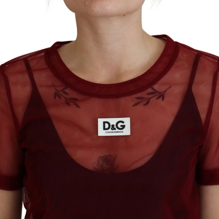 Dolce & Gabbana Maroon Nylon Two Layer Shift Mini Dress