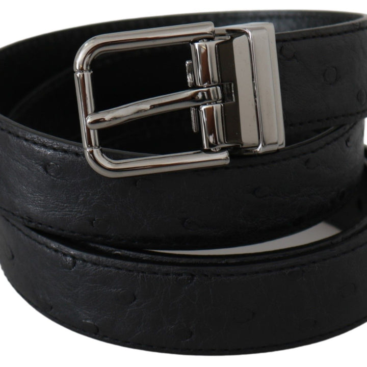 Dolce & Gabbana Black Exotic Skin Pattern Silver Buckle Belt