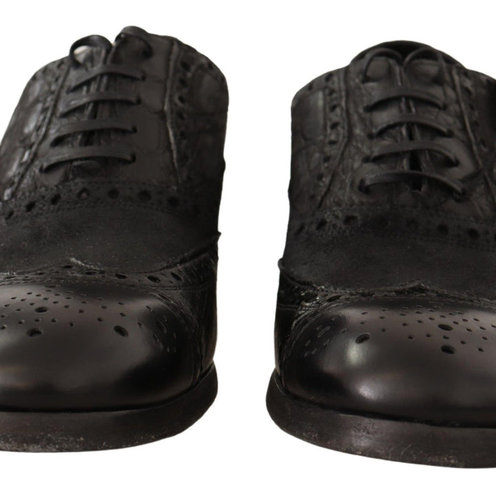 Dolce & Gabbana Black Leather Brogue Wing Tip Men Formal Shoes