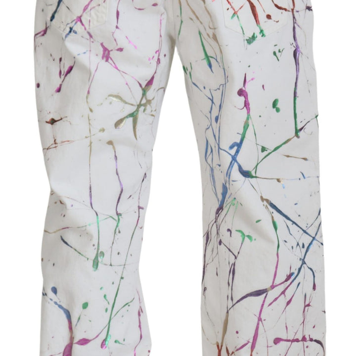 Dolce & Gabbana White Cotton Color Splash Print Denim Pants