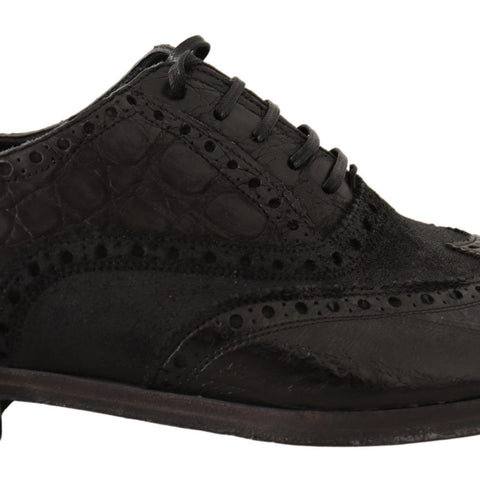 Dolce & Gabbana Black Leather Brogue Wing Tip Men Formal Shoes
