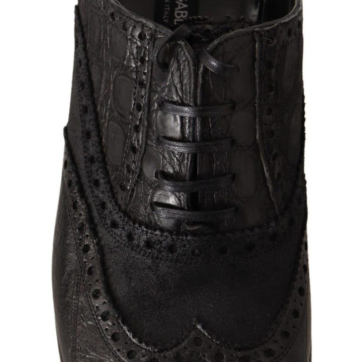 Dolce & Gabbana Black Leather Brogue Wing Tip Men Formal Shoes