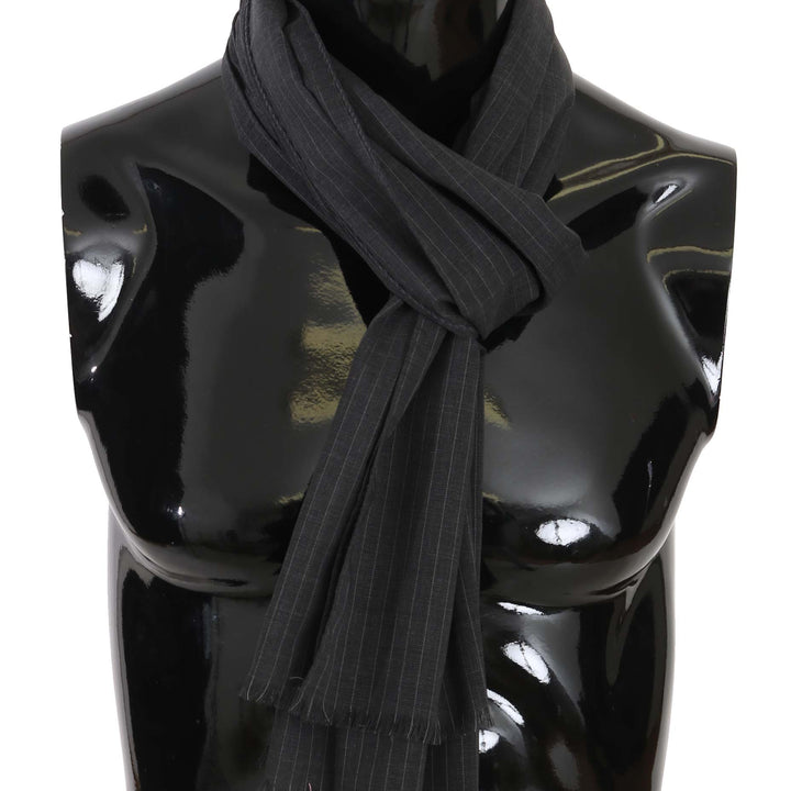 Dolce & Gabbana Gray 100% Wool Striped Pattern Wrap Scarf