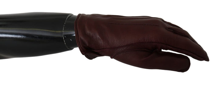 Dolce & Gabbana Maroon Wrist Length Mitten Leather Gloves