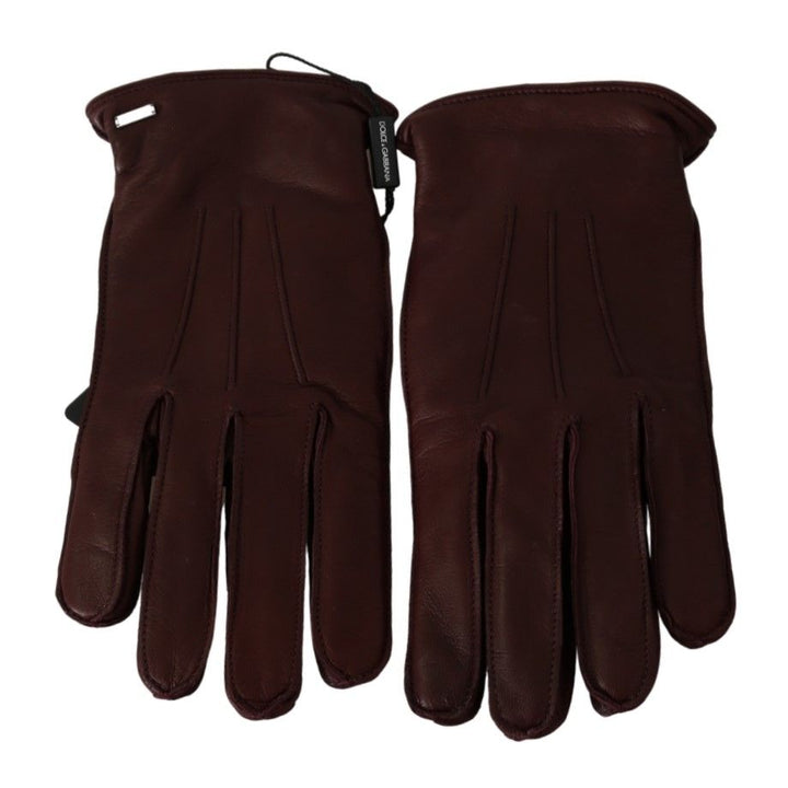 Dolce & Gabbana Maroon Wrist Length Mitten Leather Gloves