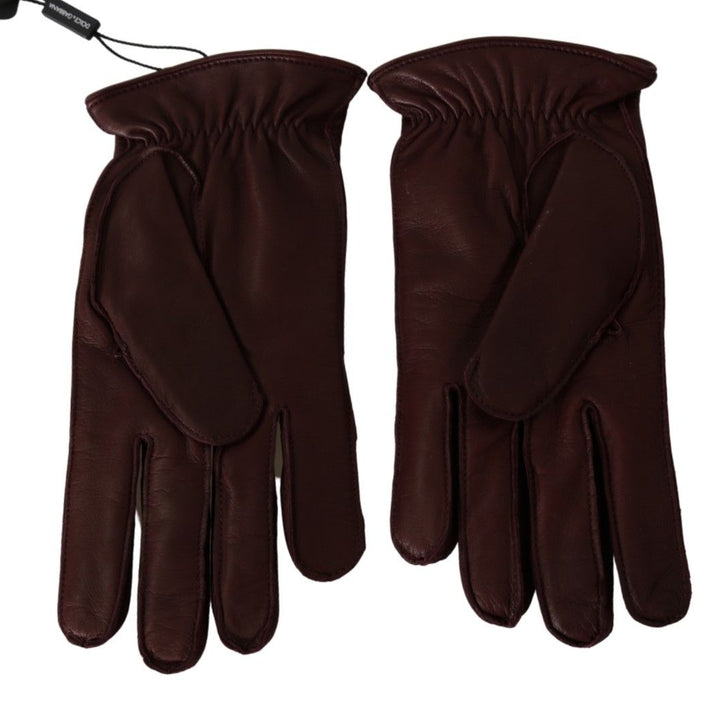 Dolce & Gabbana Maroon Wrist Length Mitten Leather Gloves