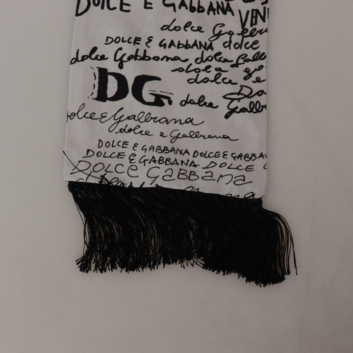 Dolce & Gabbana White Silk DG Logo Letter Print Shawl Fringe Scarf