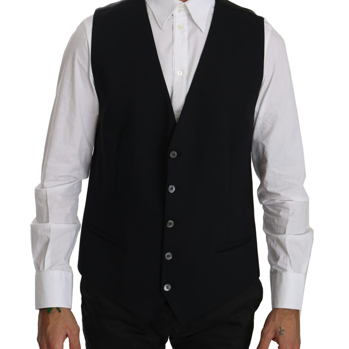 Dolce & Gabbana Black Waistcoat Formal Gilet Cotton Vest