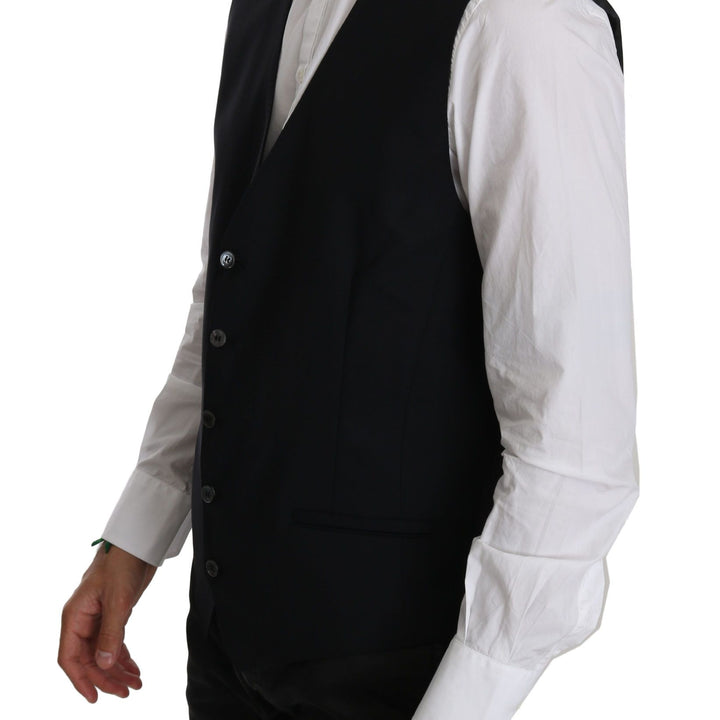 Dolce & Gabbana Black Waistcoat Formal Gilet Cotton Vest