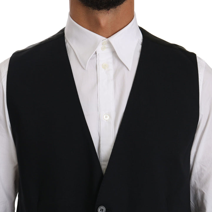 Dolce & Gabbana Black Waistcoat Formal Gilet Cotton Vest