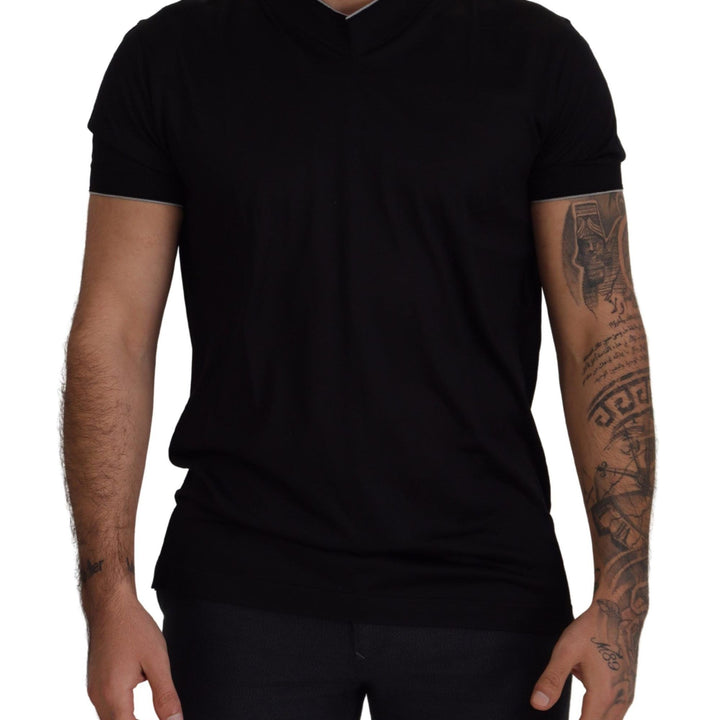 Dolce & Gabbana Black Silk V-Neck Short Sleeve T-shirt