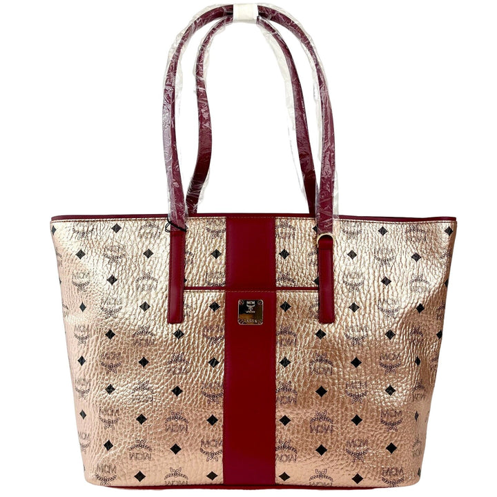 MCM MCM Chamoagne Women's Gold Monogram Visetos Canvas Medium Tote Bag