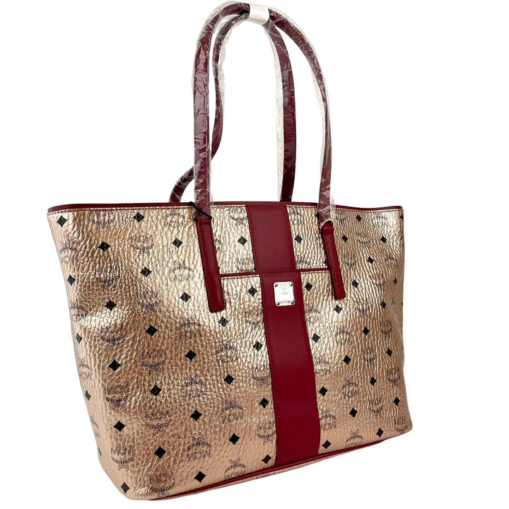 MCM MCM Chamoagne Women's Gold Monogram Visetos Canvas Medium Tote Bag