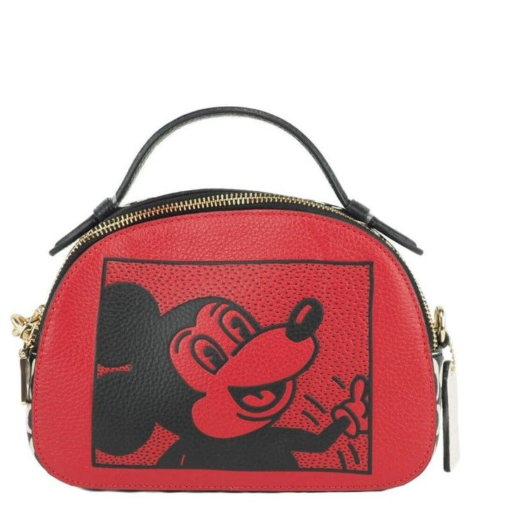 COACH Mickey Mouse X Keith Haring Serena Pebble Leather Satchel Handbag