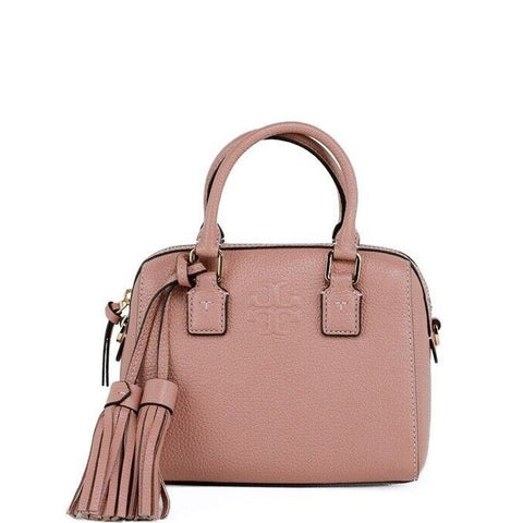 Tory Burch Thea Mini Pink Moon Pebbled Leather Web Satchel Crossbody Bag