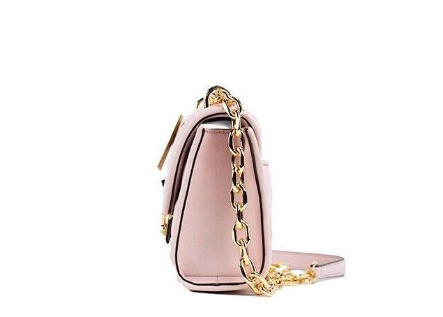 Michael Kors Serena Small Smooth Pink Vegan Leather Studded Flap Crossbody Bag